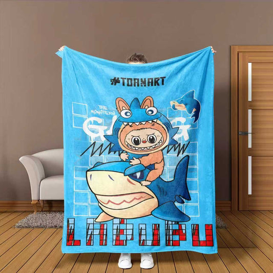 Labubu Shark Flannel Blanket