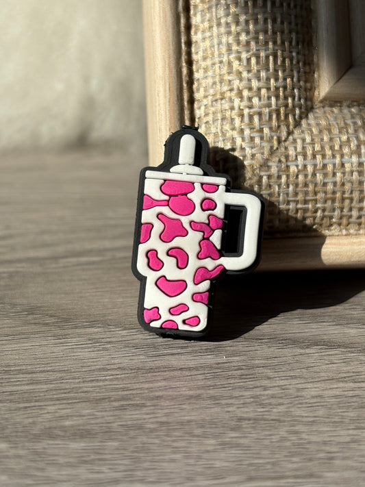 Pink cow print tumbler Silicone Focal Beads