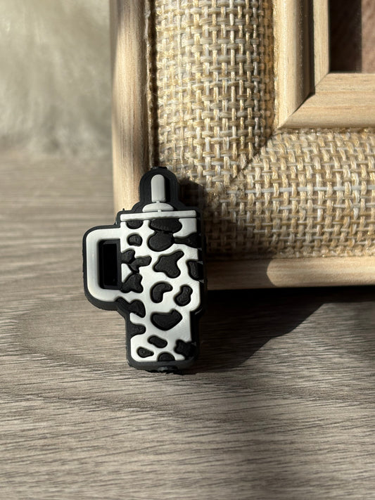 Black cow print tumbler Silicone Focal Beads